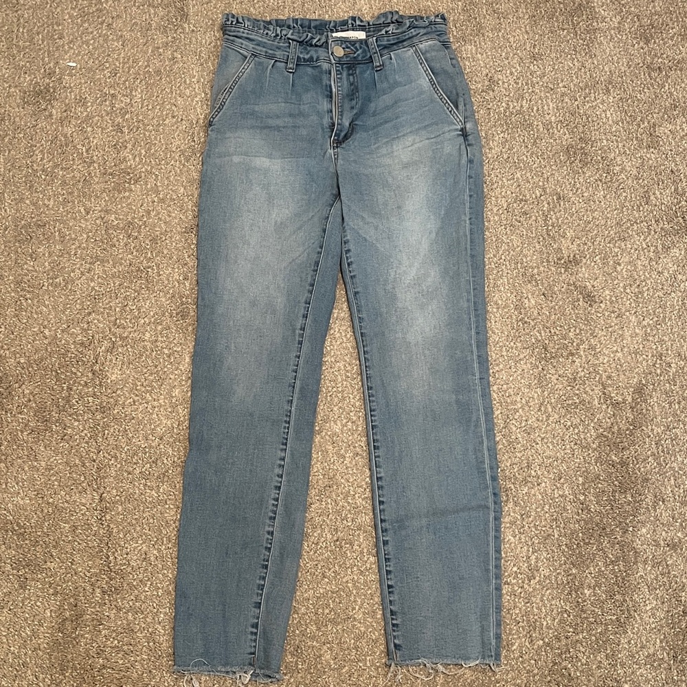 Ashley Mason Light Blue Straight Leg Denim Jeans Ruffled Waist Size 13